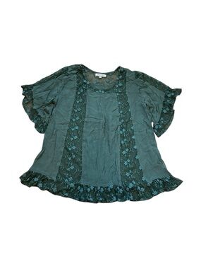 World Market Greeb Embroidered Lace Blouse with Ruffles